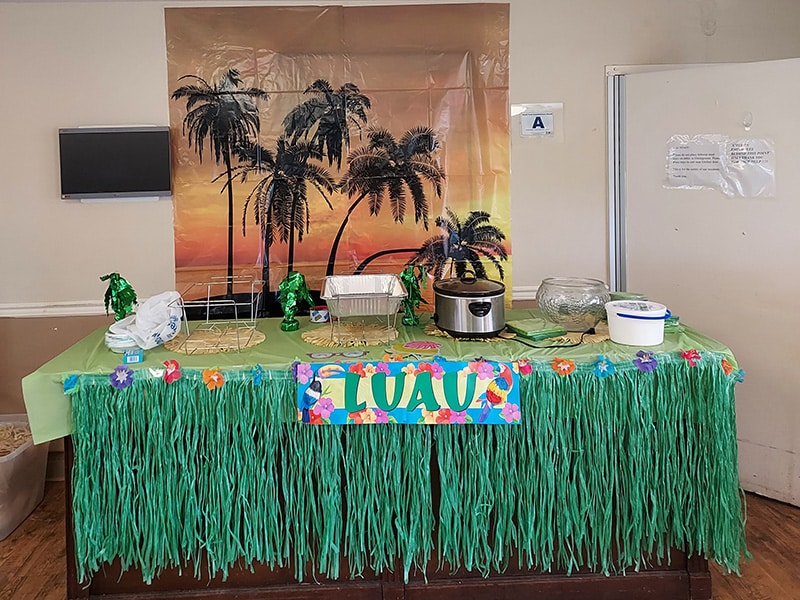 Luau activity decorations at Edgefield Post Acute