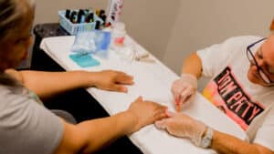 Nurse taking care of a resident